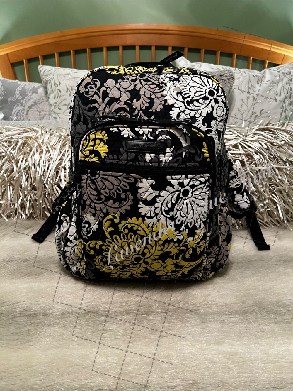 VERA BRADLEY Baroque Large Essential Backpack Y2K Black Yellow White Floral